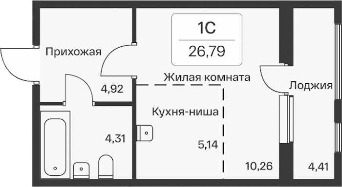 Квартира студия 26.79 м², 11/11 эт., ЖК «Расцветай в Янино»